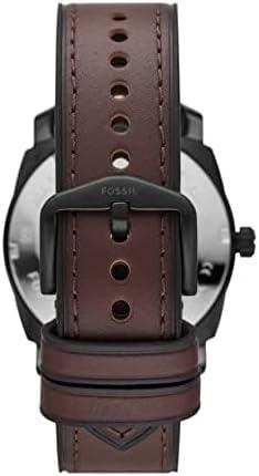 imageFossil Mens Machine Quartz Stainless Steel ThreeHand WatchBlack  Dark Brown