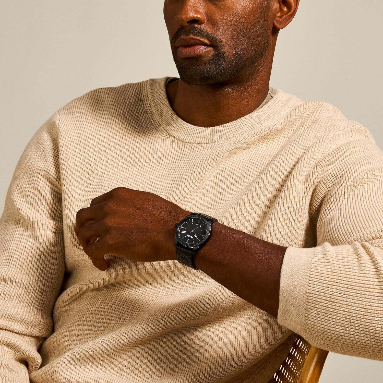 imageFossil Mens Machine Quartz Stainless Steel ThreeHand WatchBlack Bracelet