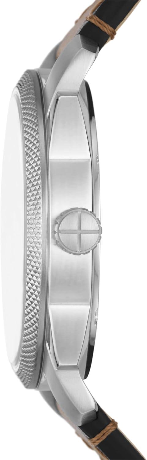 imageFossil Mens Machine Quartz Stainless Steel ThreeHand WatchBrown LeatherSilverBlue