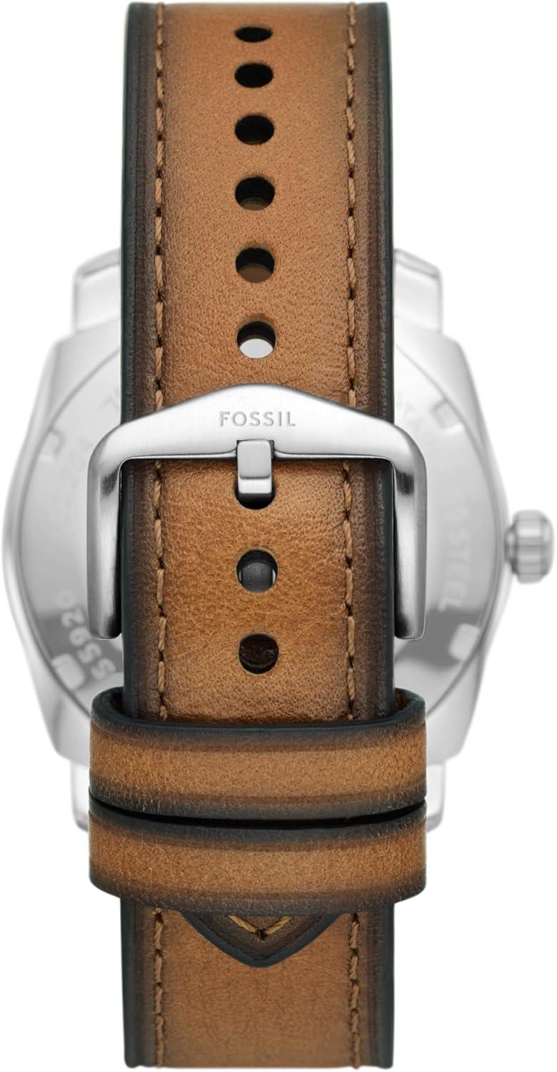 imageFossil Mens Machine Quartz Stainless Steel ThreeHand WatchBrown LeatherSilverBlue