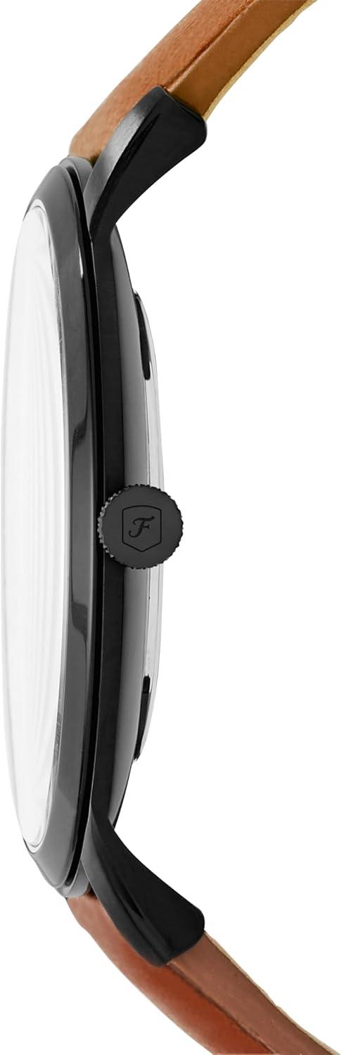 imageFossil Mens Minimalist Quartz Stainless Steel and Leather ThreeHand WatchBlack  Brown