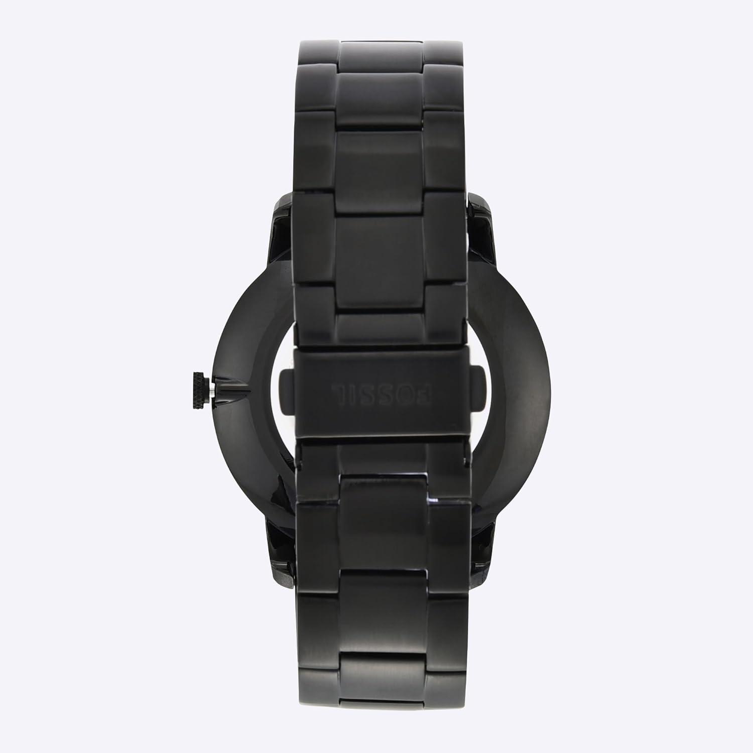 imageFossil Mens Minimalist Quartz Stainless Steel and Leather ThreeHand WatchBlack Bracelet