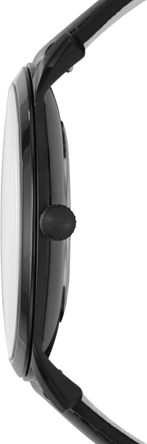 imageFossil Mens Minimalist Quartz Stainless Steel and Leather ThreeHand WatchBlack Leather