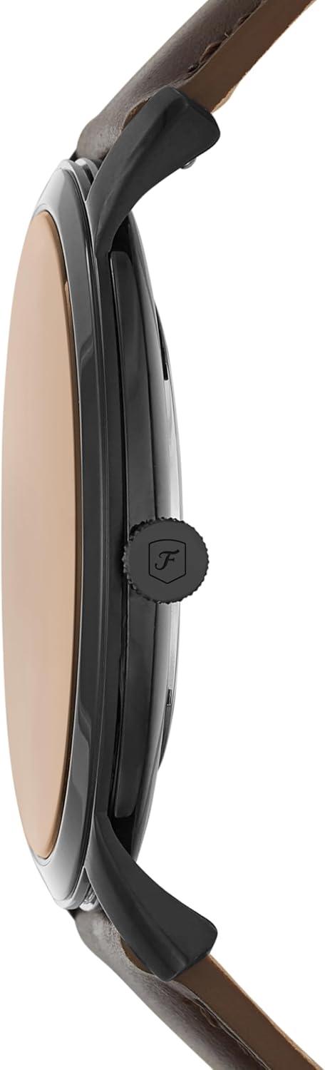 imageFossil Mens Minimalist Quartz Stainless Steel and Leather ThreeHand WatchBrown LeatherBlackBrown