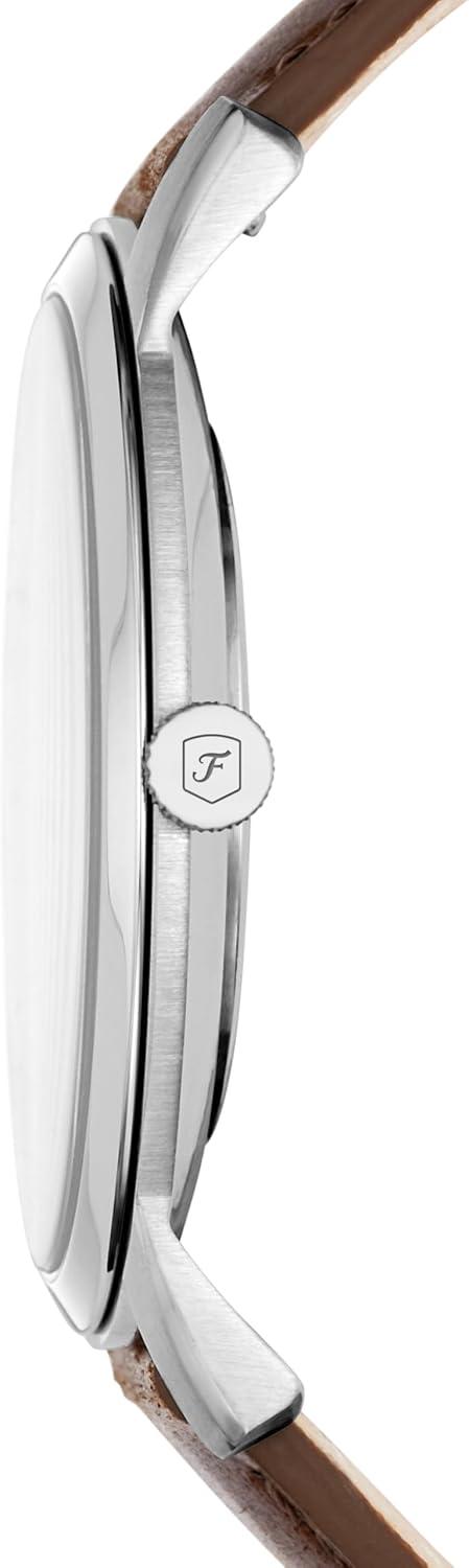 imageFossil Mens Minimalist Quartz Stainless Steel and Leather ThreeHand WatchBrown LeatherSilver