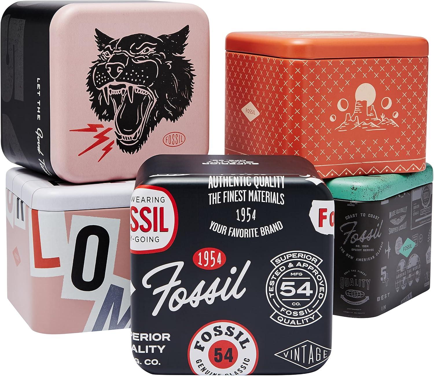 imageFossil Mens Minimalist Quartz Stainless Steel and Leather ThreeHand WatchBrown LeatherSilverBlue