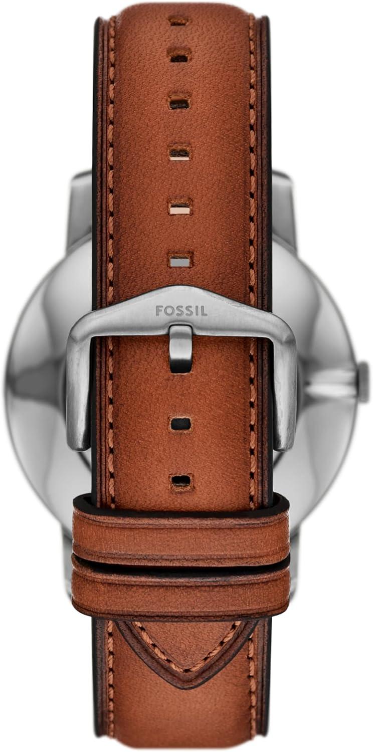 imageFossil Mens Minimalist Quartz Stainless Steel and Leather ThreeHand WatchBrown LeatherSilverGreen