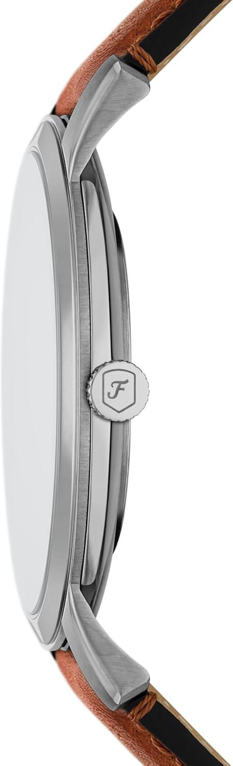 imageFossil Mens Minimalist Quartz Stainless Steel and Leather ThreeHand WatchBrown LeatherSilverGreen