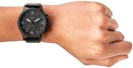 imageFossil Mens Nate Quartz Stainless Steel Chronograph WatchBlack Leather