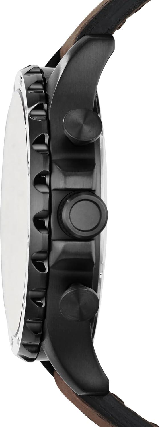 imageFossil Mens Nate Quartz Stainless Steel Chronograph WatchBlackBrown Leather