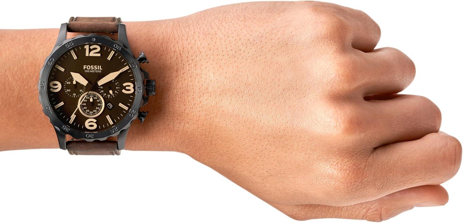 imageFossil Mens Nate Quartz Stainless Steel Chronograph WatchBlackBrown Leather