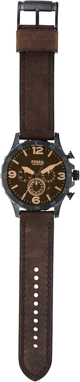 imageFossil Mens Nate Quartz Stainless Steel Chronograph WatchBlackBrown Leather
