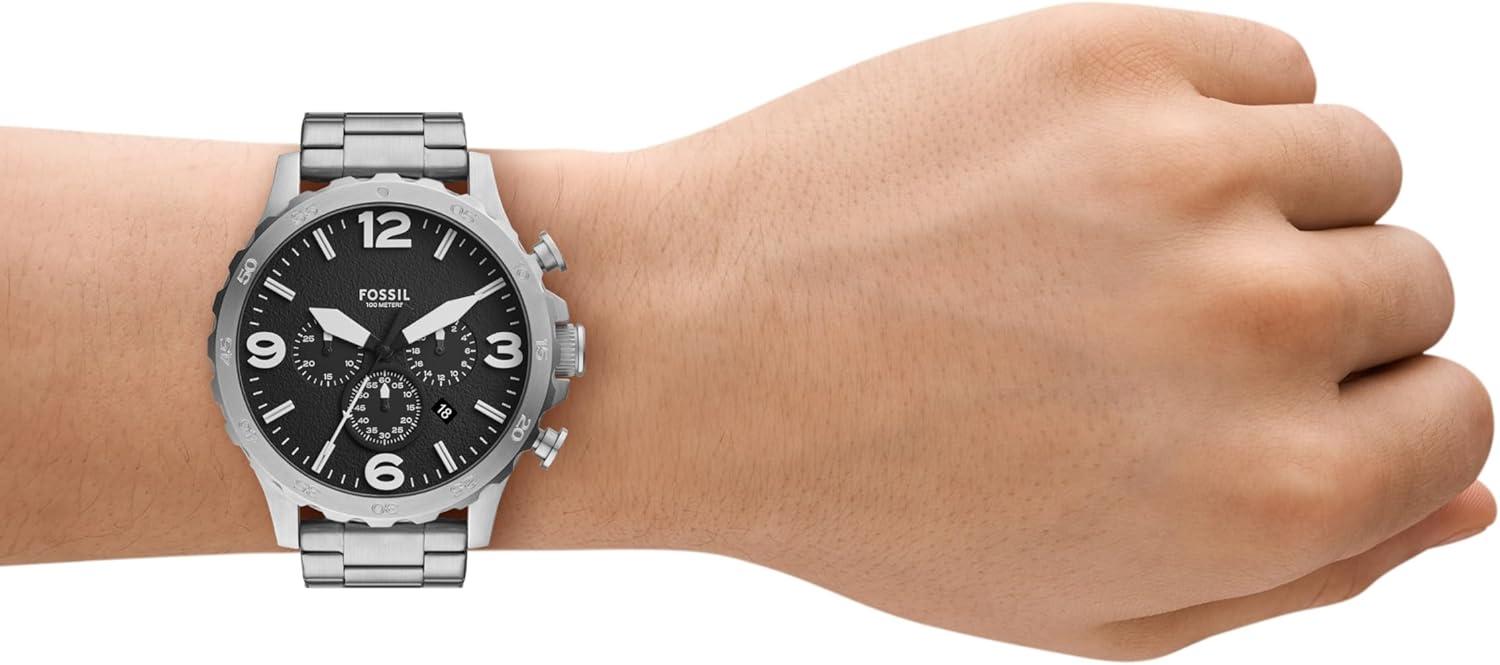 imageFossil Mens Nate Quartz Stainless Steel Chronograph WatchSilverBlack