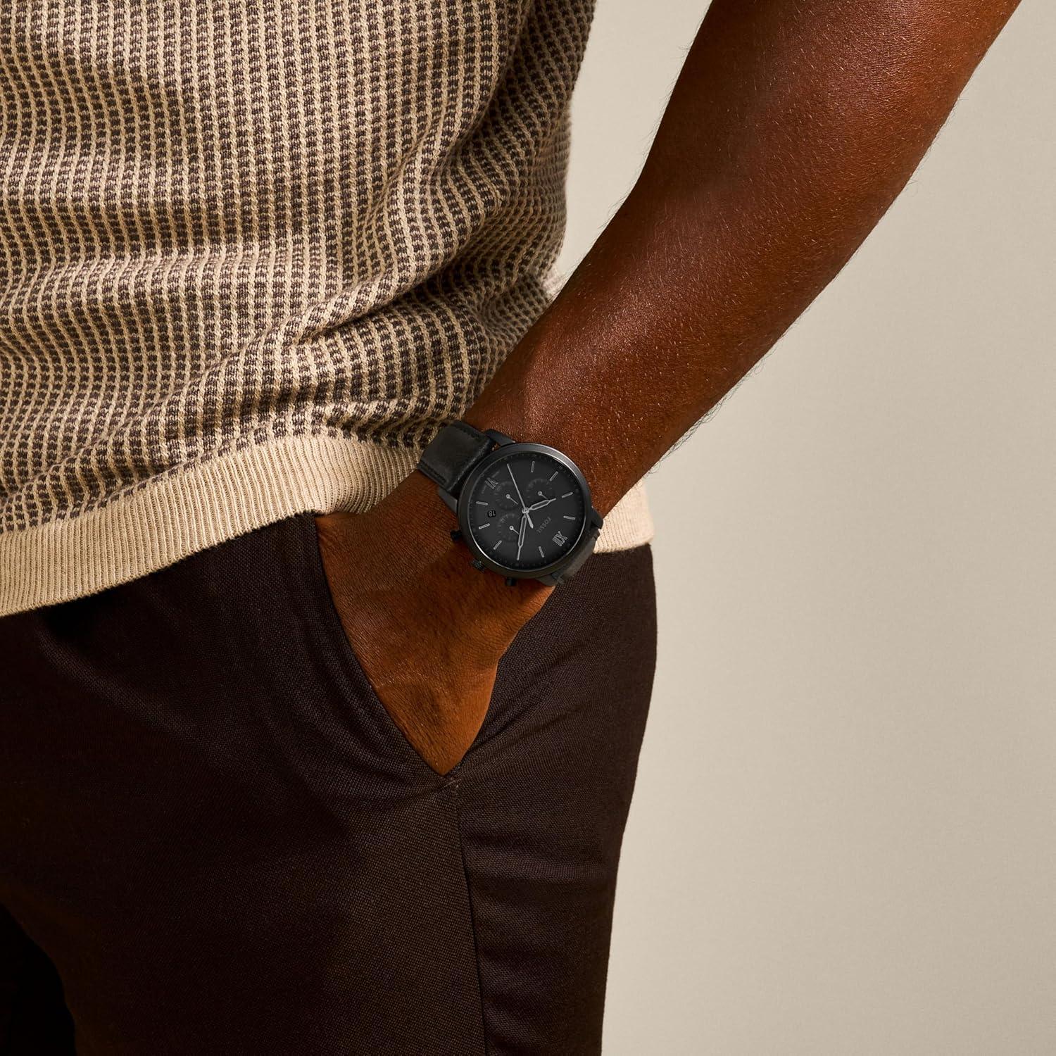 imageFossil Mens Neutra Quartz Stainless Steel and Leather Chronograph WatchBlack Leather