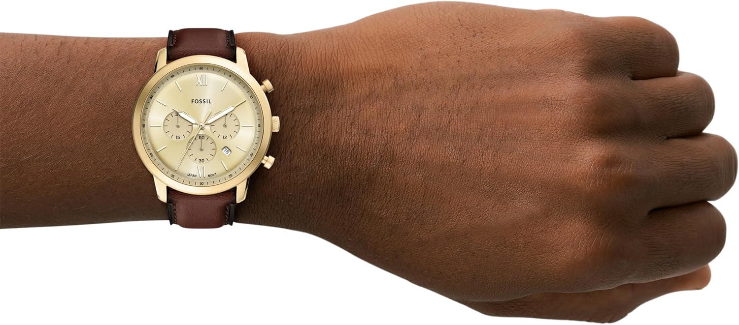 imageFossil Mens Neutra Quartz Stainless Steel and Leather Chronograph WatchBrown LeatherGold