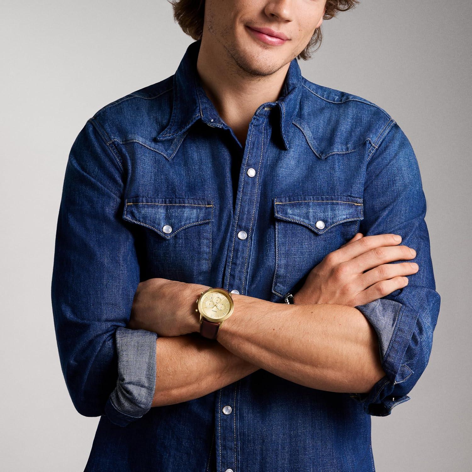 imageFossil Mens Neutra Quartz Stainless Steel and Leather Chronograph WatchBrown LeatherGold