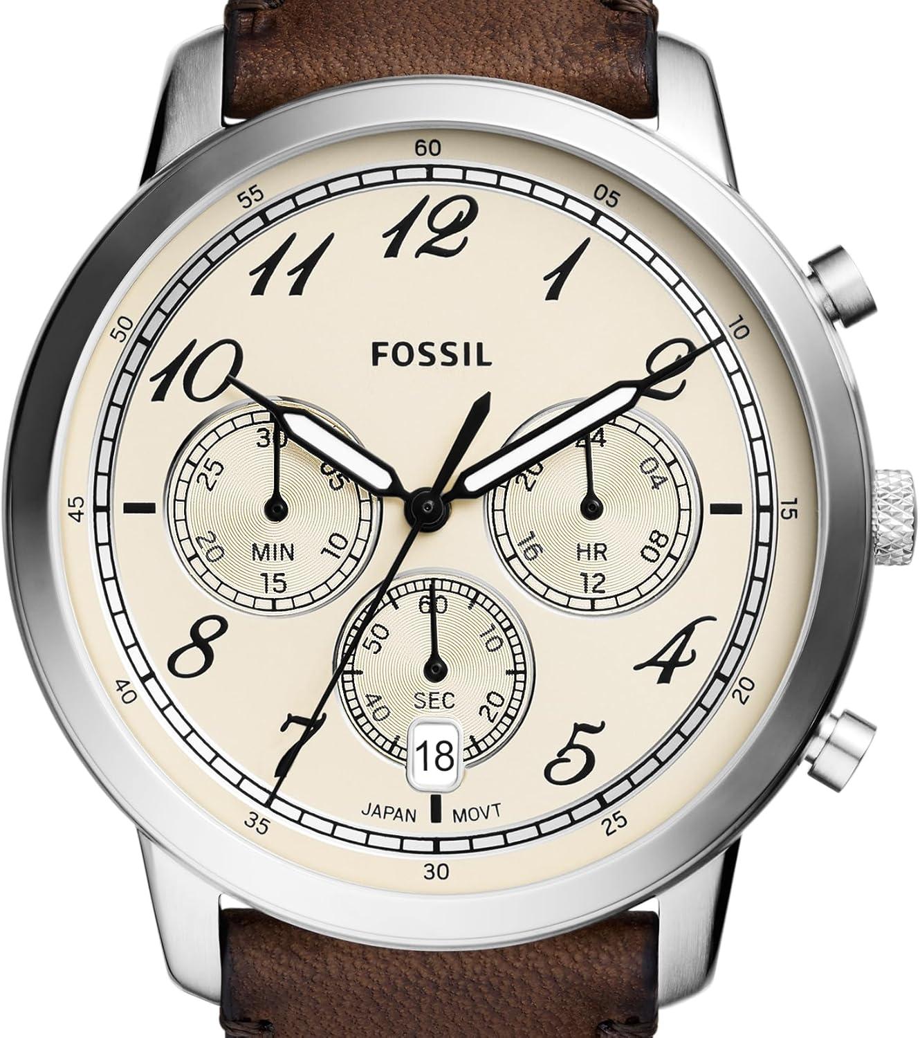 imageFossil Mens Neutra Quartz Stainless Steel and Leather Chronograph WatchBrown LeatherSilver Arabic Numerals