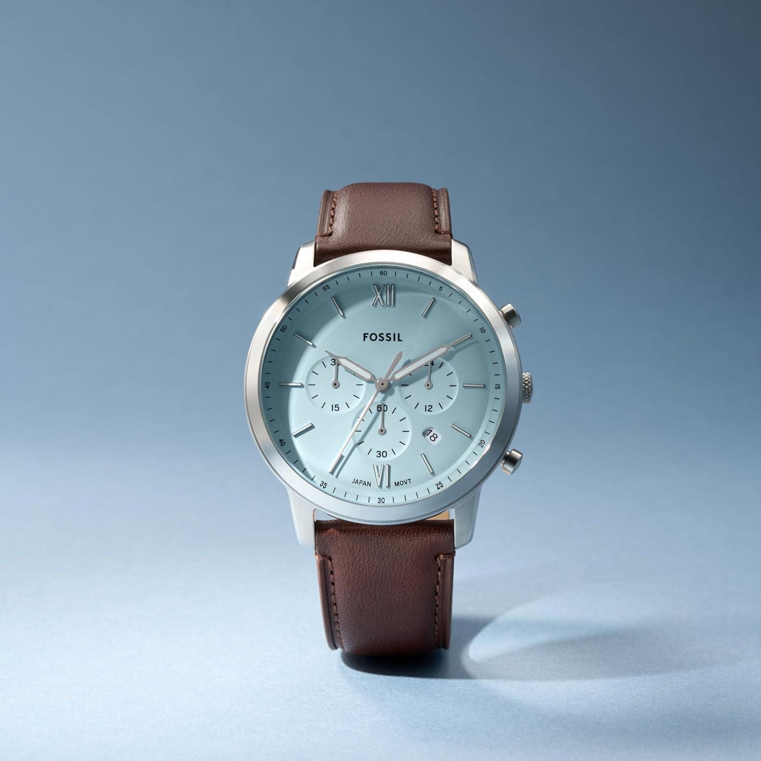 imageFossil Mens Neutra Quartz Stainless Steel and Leather Chronograph WatchBrown LeatherSilverIce Blue
