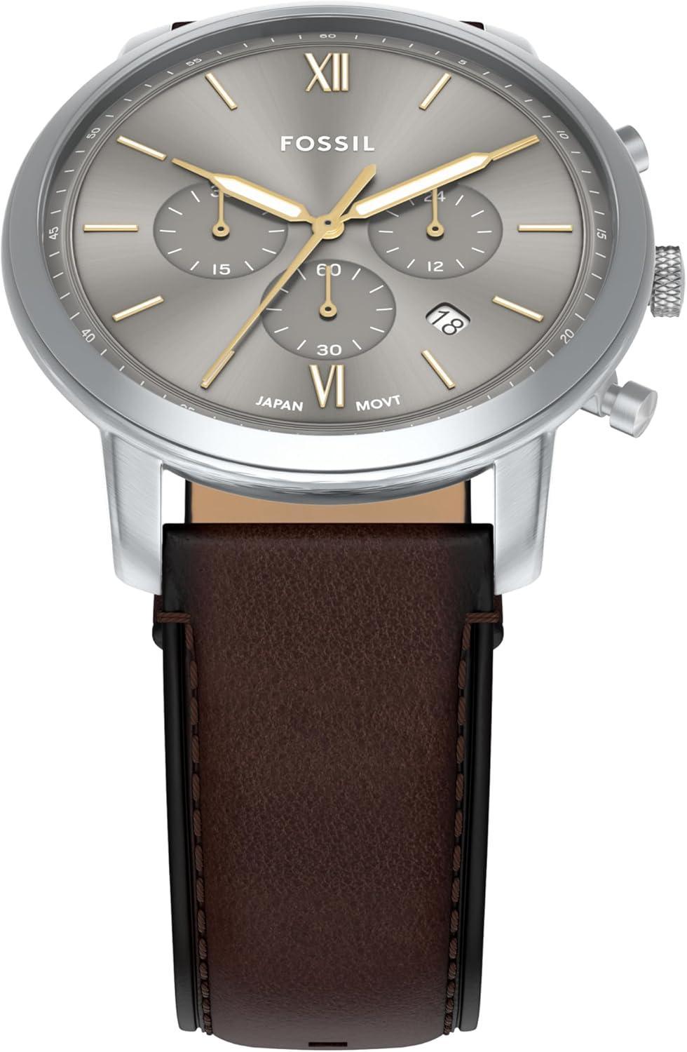 imageFossil Mens Neutra Quartz Stainless Steel and Leather Chronograph WatchBrownSilverGunmetal