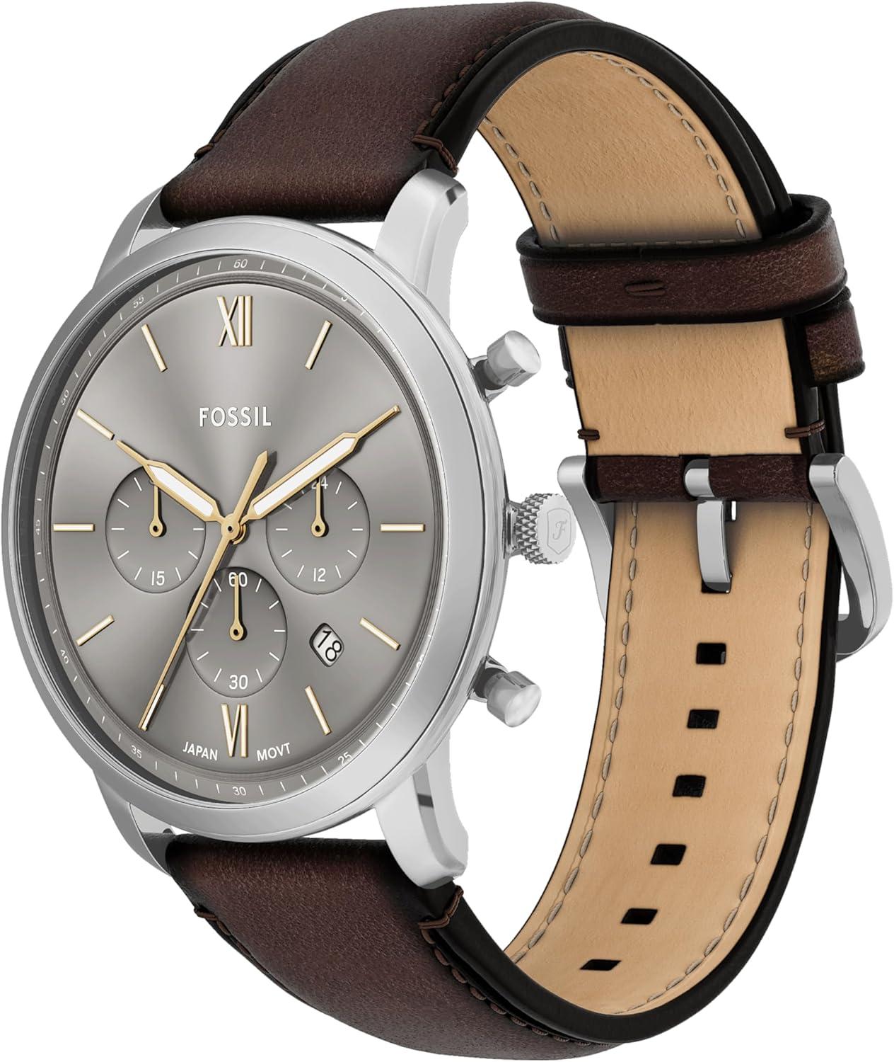imageFossil Mens Neutra Quartz Stainless Steel and Leather Chronograph WatchBrownSilverGunmetal