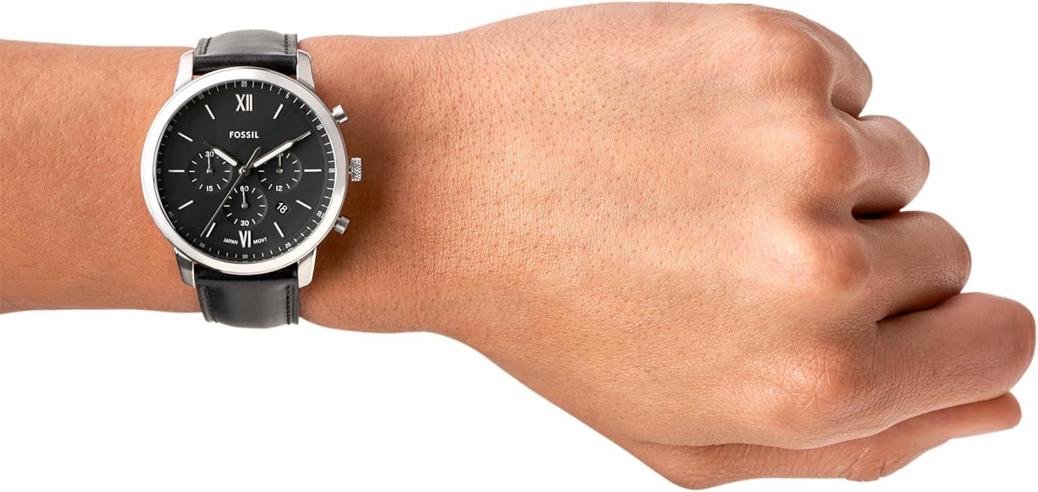 imageFossil Mens Neutra Quartz Stainless Steel and Leather Chronograph WatchSilver  Black