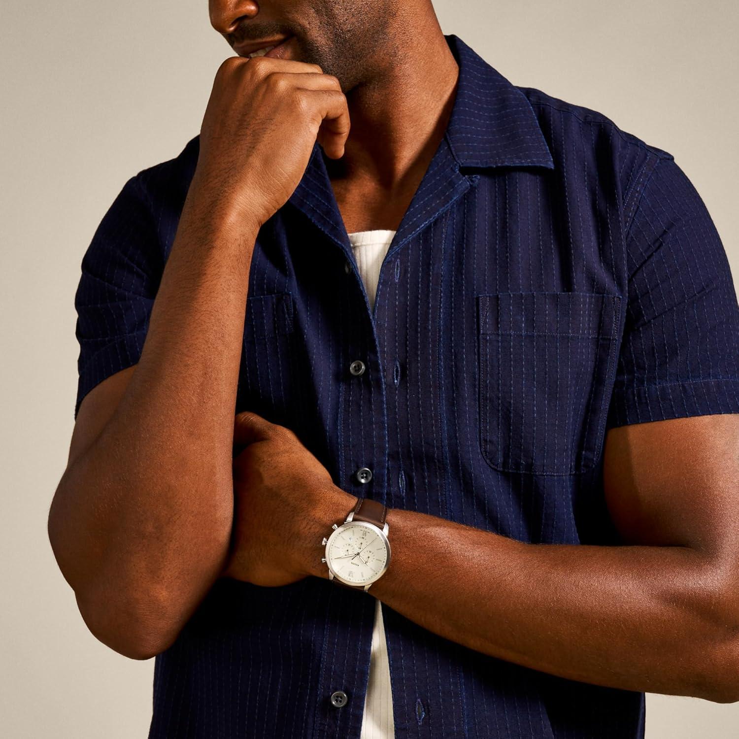 imageFossil Mens Neutra Quartz Stainless Steel and Leather Chronograph WatchSilver  Brown