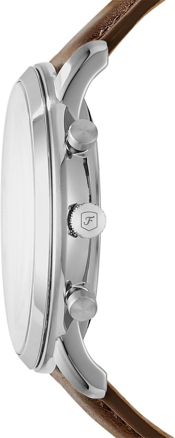 imageFossil Mens Neutra Quartz Stainless Steel and Leather Chronograph WatchSilver  Brown