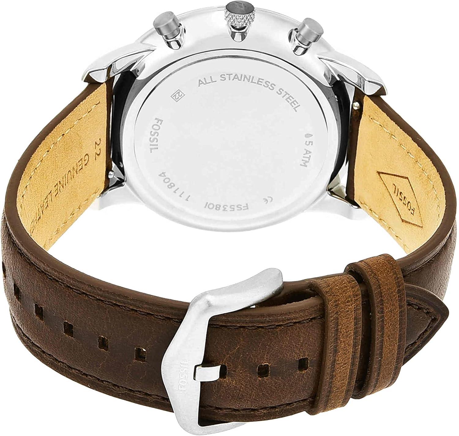 imageFossil Mens Neutra Quartz Stainless Steel and Leather Chronograph WatchSilver  Brown