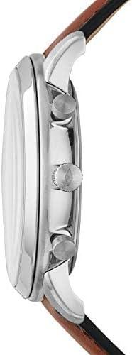 imageFossil Mens Neutra Quartz Stainless Steel and Leather Chronograph WatchSilver  Brown Bracelet Set