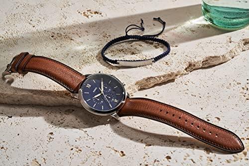 imageFossil Mens Neutra Quartz Stainless Steel and Leather Chronograph WatchSilver  Brown Bracelet Set