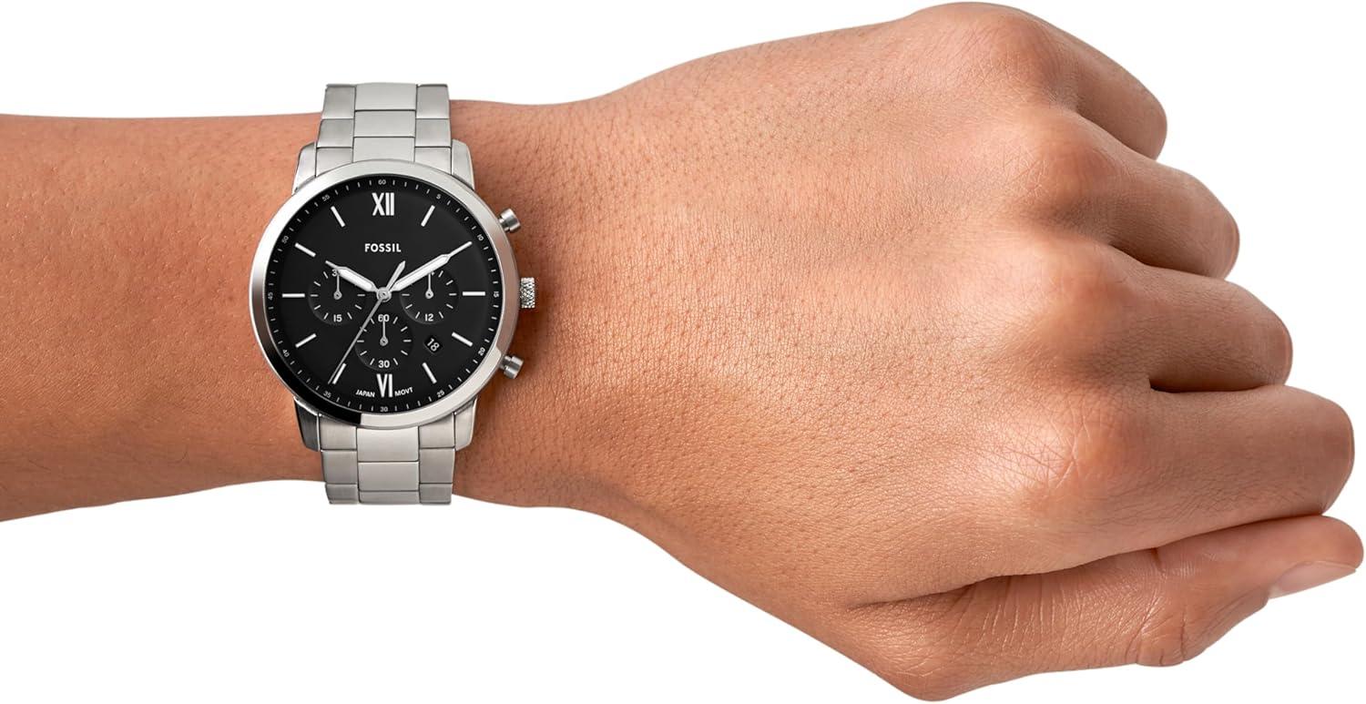 imageFossil Mens Neutra Quartz Stainless Steel and Leather Chronograph WatchSilverBlack Dial