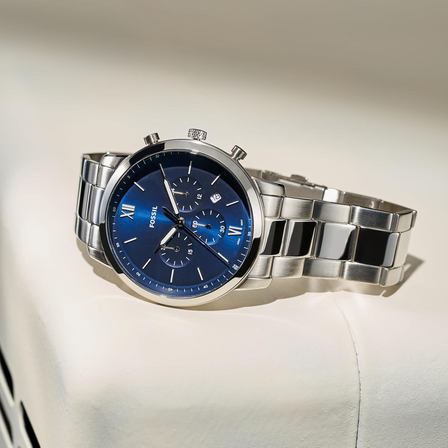 imageFossil Mens Neutra Quartz Stainless Steel and Leather Chronograph WatchSilverBlue