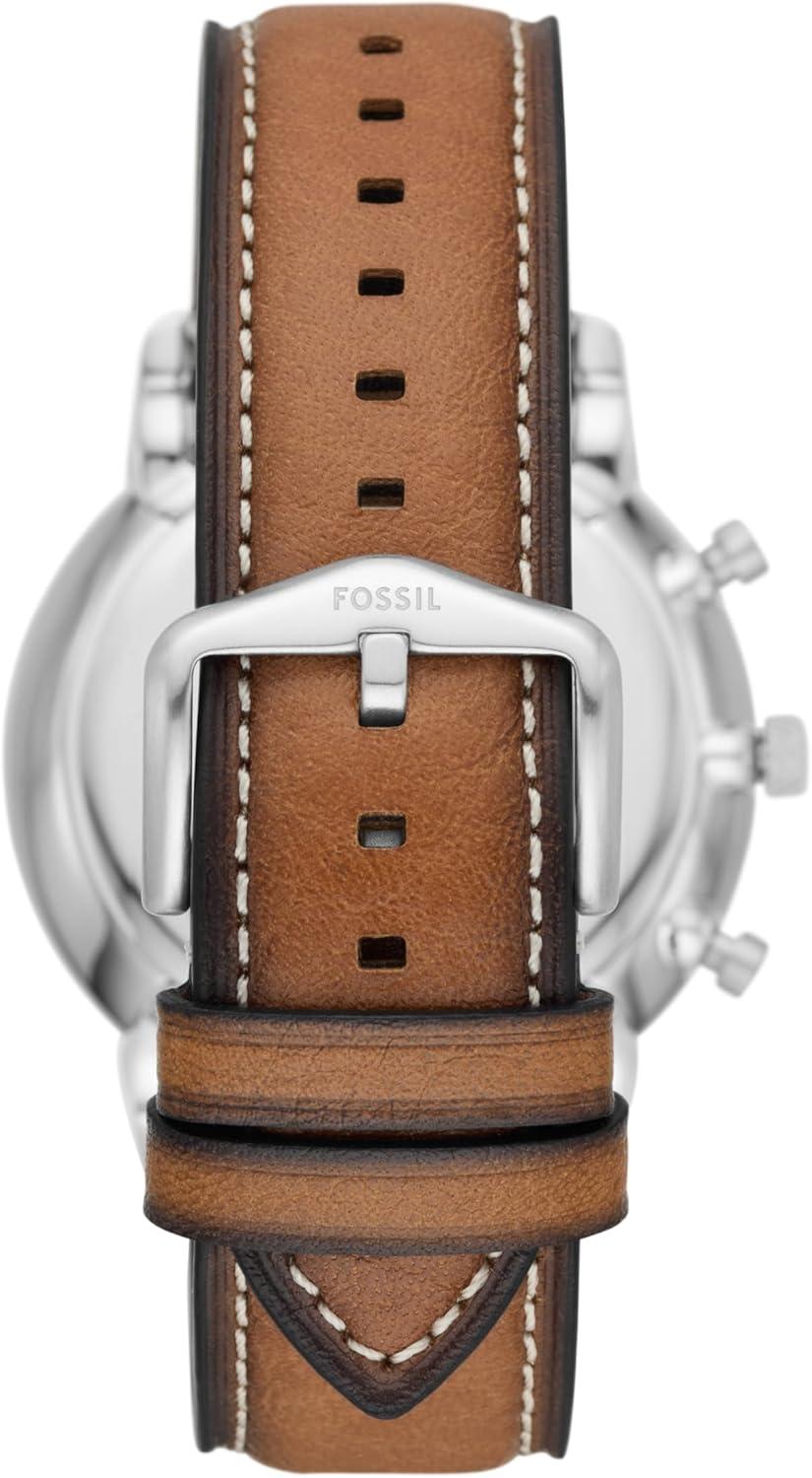 imageFossil Mens Neutra Quartz Stainless Steel and Leather Chronograph WatchSilverGreen  Brown