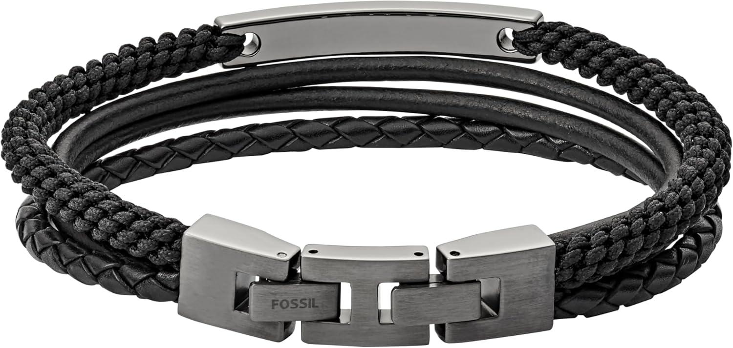 imageFossil Mens Plated Stainless Steel Engravable Personalized Gift ID Chain or Cuff Bracelet for MenBlackBrown  Gunmetal