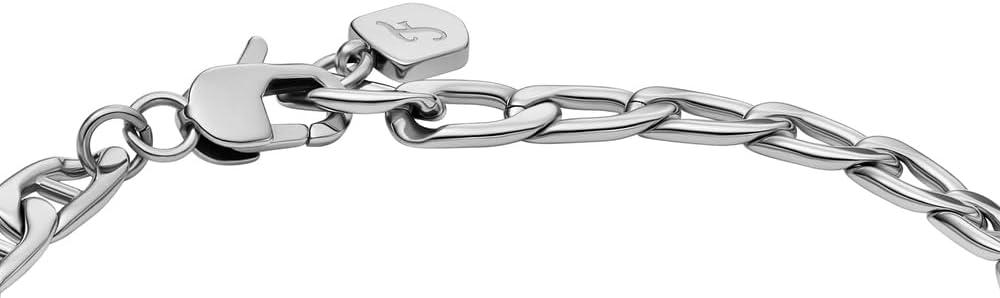 imageFossil Mens Plated Stainless Steel Engravable Personalized Gift ID Chain or Cuff Bracelet for MenDrew Silver ID
