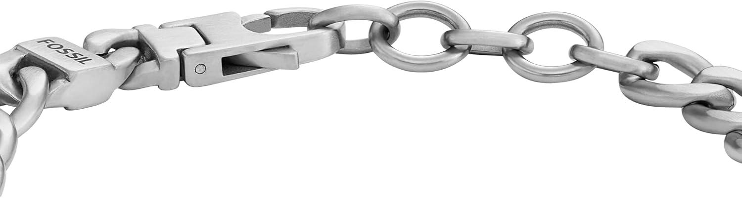 imageFossil Mens Plated Stainless Steel Engravable Personalized Gift ID Chain or Cuff Bracelet for MenDrew Silver ID Curb