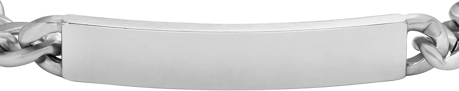 imageFossil Mens Plated Stainless Steel Engravable Personalized Gift ID Chain or Cuff Bracelet for MenDrew Silver ID Curb