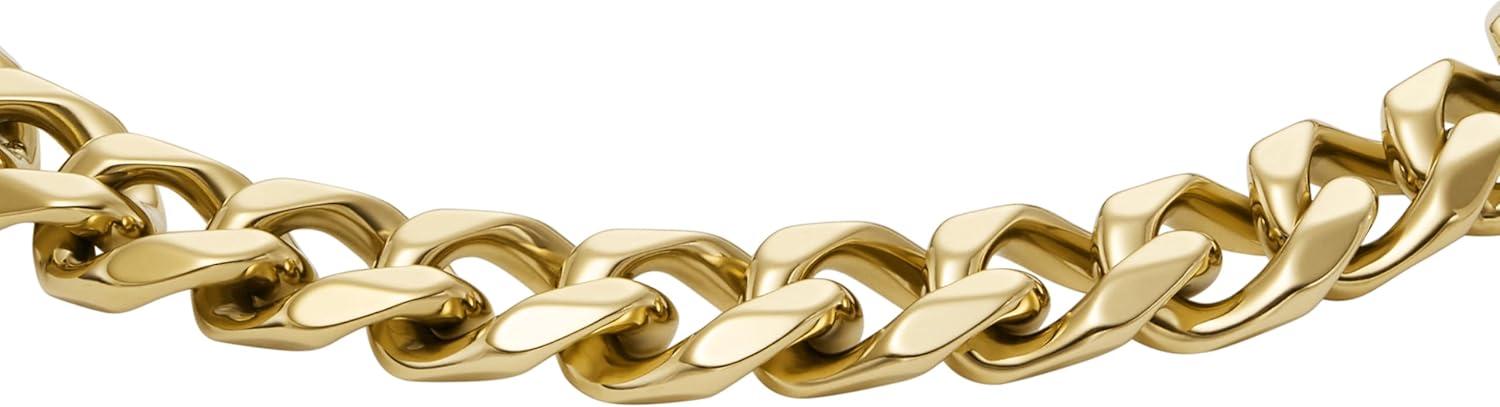 imageFossil Mens Plated Stainless Steel Engravable Personalized Gift ID Chain or Cuff Bracelet for MenGold Curb Chain