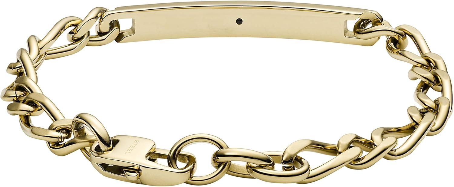 imageFossil Mens Plated Stainless Steel Engravable Personalized Gift ID Chain or Cuff Bracelet for MenGold Engravable