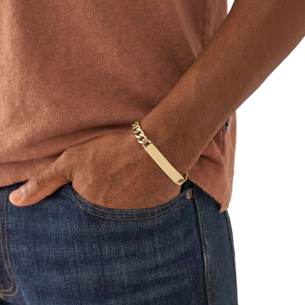 imageFossil Mens Plated Stainless Steel Engravable Personalized Gift ID Chain or Cuff Bracelet for MenGold ID Engravable