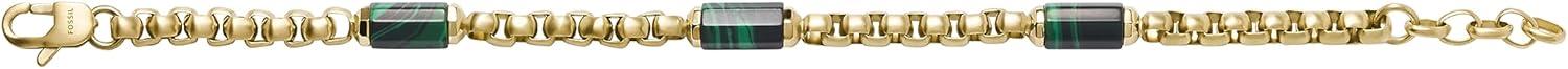 imageFossil Mens Plated Stainless Steel Engravable Personalized Gift ID Chain or Cuff Bracelet for MenGoldMalachite Box Chain