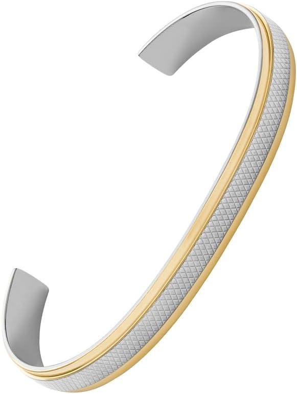 imageFossil Mens Plated Stainless Steel Engravable Personalized Gift ID Chain or Cuff Bracelet for MenGoldSilver Cuff