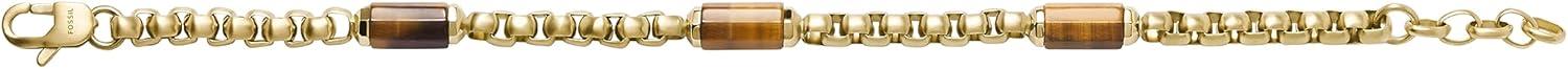 imageFossil Mens Plated Stainless Steel Engravable Personalized Gift ID Chain or Cuff Bracelet for MenGoldTigers Eye Box Chain