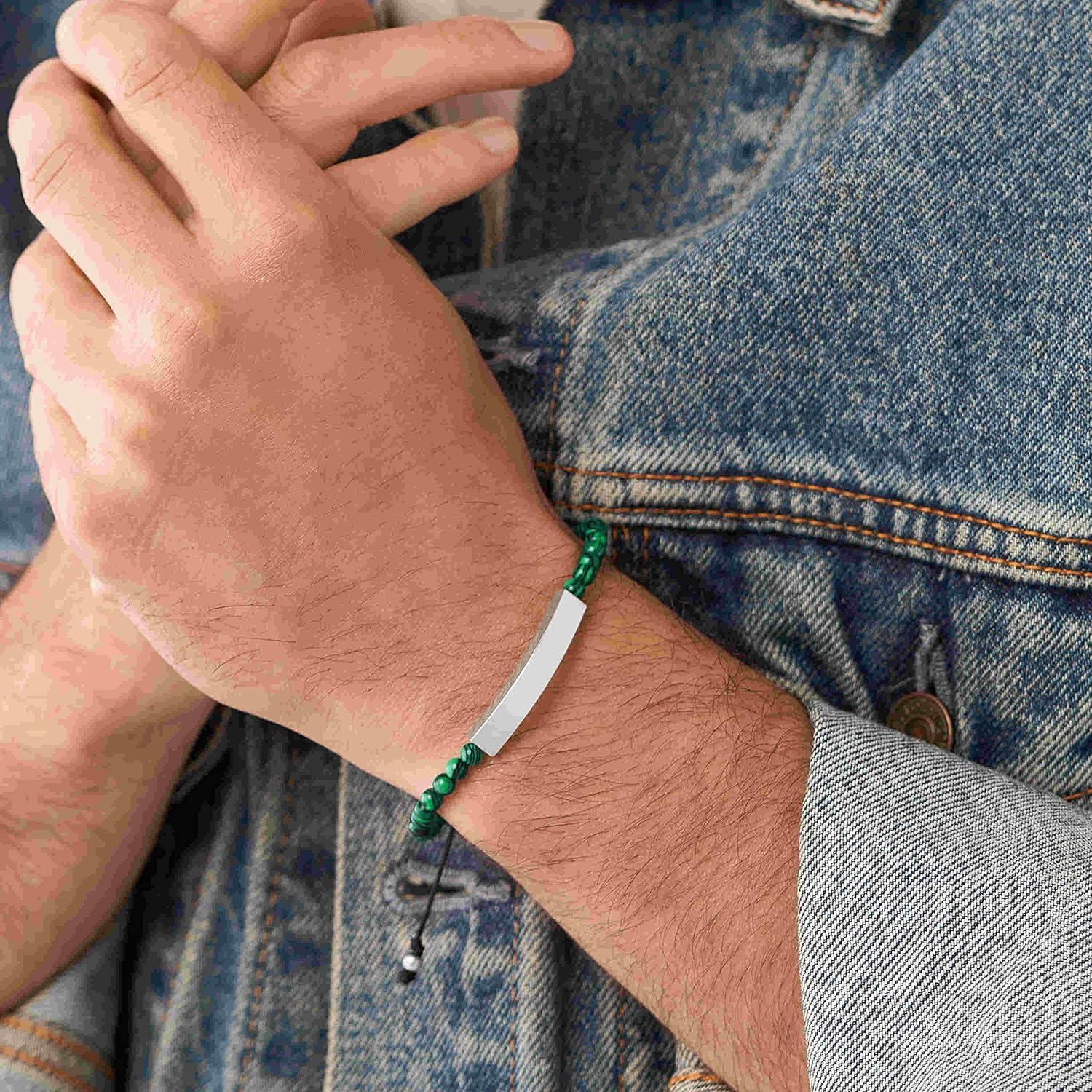 imageFossil Mens Plated Stainless Steel Engravable Personalized Gift ID Chain or Cuff Bracelet for MenGreenSilver Engravable