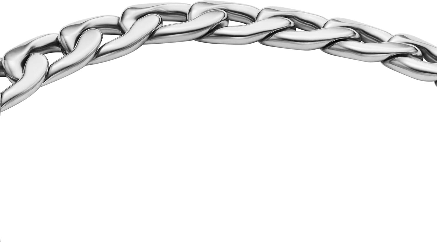 imageFossil Mens Plated Stainless Steel Engravable Personalized Gift ID Chain or Cuff Bracelet for MenHeritage Silver Chain