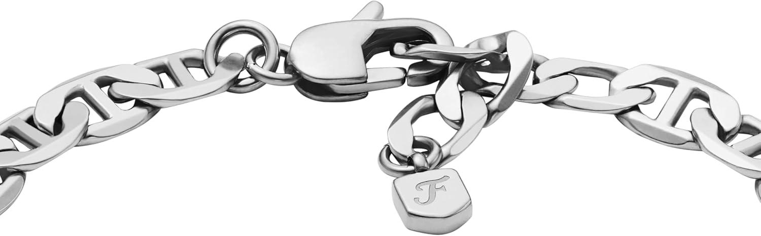 imageFossil Mens Plated Stainless Steel Engravable Personalized Gift ID Chain or Cuff Bracelet for MenHeritage Silver Link