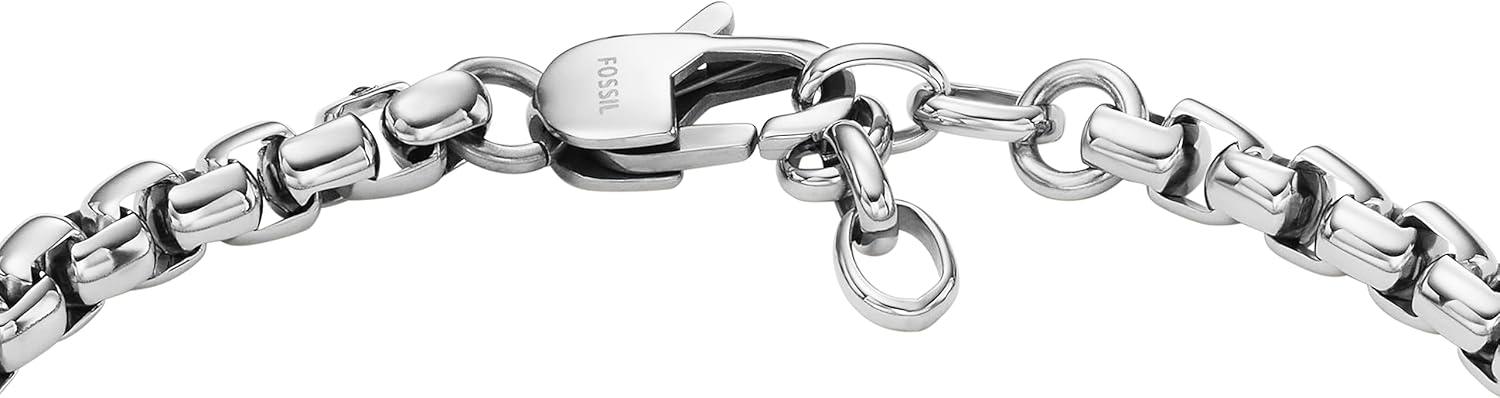 imageFossil Mens Plated Stainless Steel Engravable Personalized Gift ID Chain or Cuff Bracelet for MenSilver Box Chain