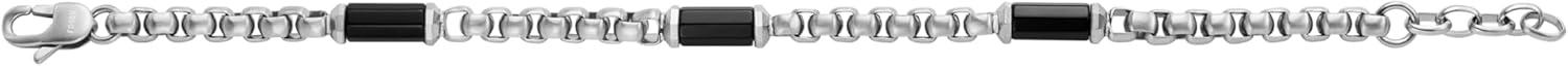 imageFossil Mens Plated Stainless Steel Engravable Personalized Gift ID Chain or Cuff Bracelet for MenSilver Box ChainBlack Beads