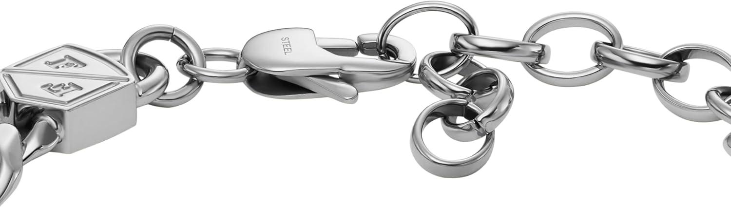 imageFossil Mens Plated Stainless Steel Engravable Personalized Gift ID Chain or Cuff Bracelet for MenSilver Curb Chain