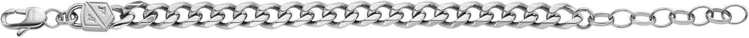 imageFossil Mens Plated Stainless Steel Engravable Personalized Gift ID Chain or Cuff Bracelet for MenSilver Curb Chain